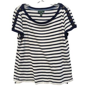 Lauren Jeans Co. Ralph Lauren Striped Button Shoulder Tee XL